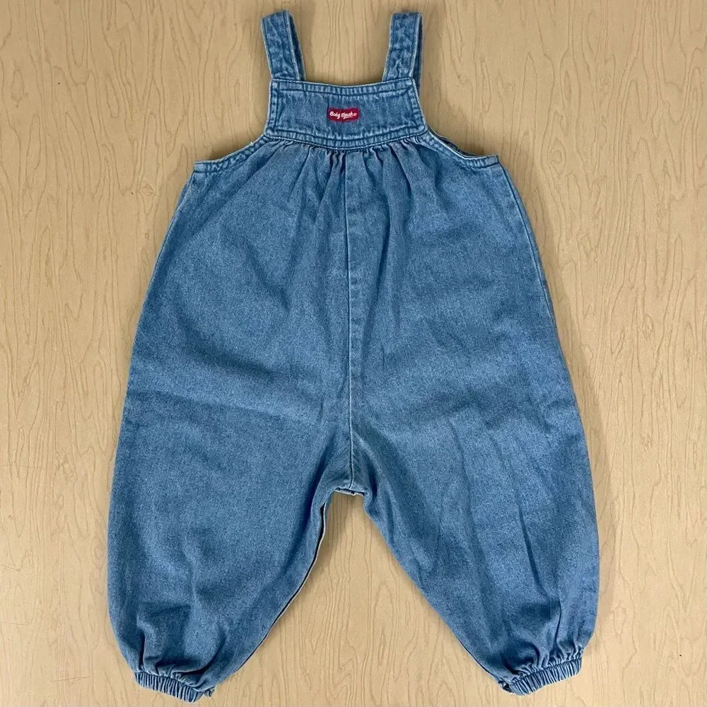 Vintage OshKosh Denim Overalls Girls 18M Cat Embroidered Plaid Ruffles B’Gosh
